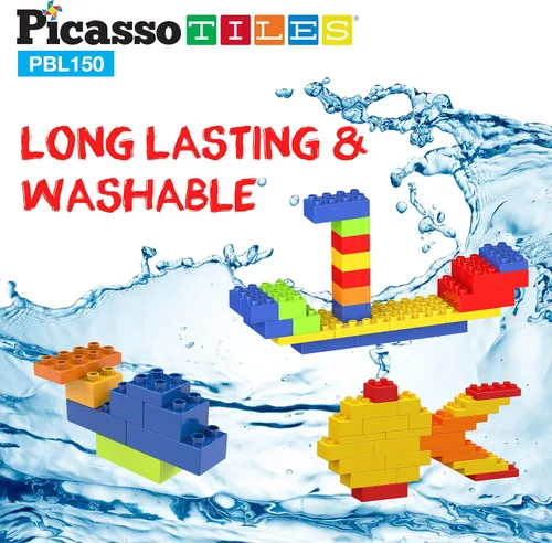 Vista 8 de PicassoTiles Juego de 150 piezas de bloques de construcción de ladrillos de construcción grandes, juego de ladrillos STEM, juego de aprendizaje