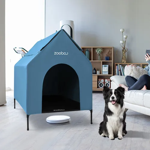 Vista 9 de Zooba Casa para Perros Grande de 36" para Perros Grandes en Interiores o Exteriores, PVC 600D Resistente a la Intemperie para Exteriores, Con Cama