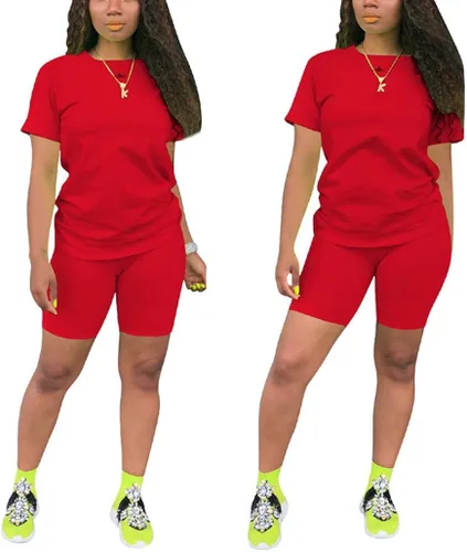 Vista 6 de KINIKO Conjunto de sudadera de manga corta y pantalones de 2 piezas para mujer, estilo casual, a la moda