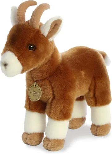 Vista 4 de Aurora® Adorable cabra de peluche Miyoni®, detalle realista, compañía entrañable, marrón, 11 pulgadas