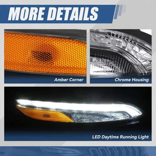 Vista 4 de Auto Dynasty Conjunto de faros LED DRL compatibles con Jeep Cherokee 2014-2018, 4 pares de faros halógenos de repuesto con tira de luz