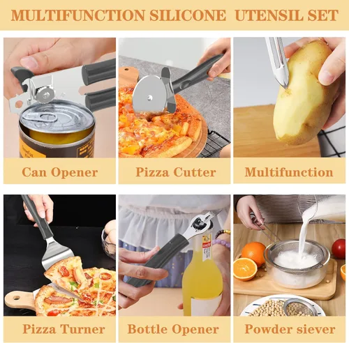 Vista 4 de Umite Chef - Juego de utensilios de cocina de silicona, 43 piezas resistentes al calor, mango de acero inoxidable, espátula de cocina