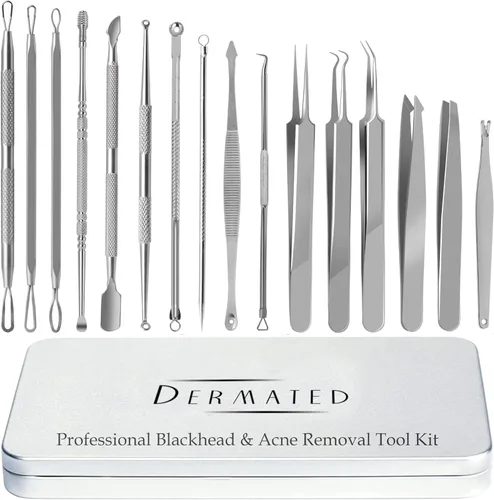 Paquete de 16 herramientas para eliminar puntos negros, kit de herramientas para eliminar espinillas, kit de herramientas profesionales de acero