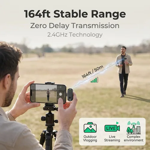 Vista 6 de Mini micrófono inalámbrico para iPhone Android, mini micrófono magnético para grabación de video, micrófono profesional de solapa Plug & Play 2 en 1