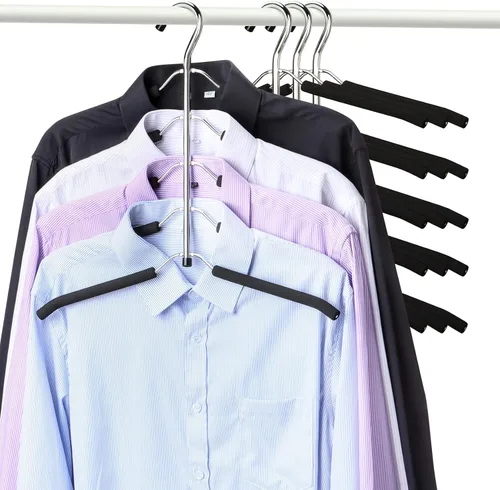 Vista 8 de Perchas de ropa que ahorran espacio, 2 paquetes de brazo oscilante antideslizante acolchado percha de 5 capas de acero inoxidable resistente suéter