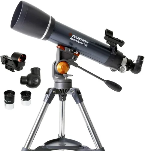 Vista 2 de Celestron - Telescopio refractor AstroMaster 102AZ, óptica de vidrio totalmente recubierta - Trípode de altura ajustable - Paquete de software