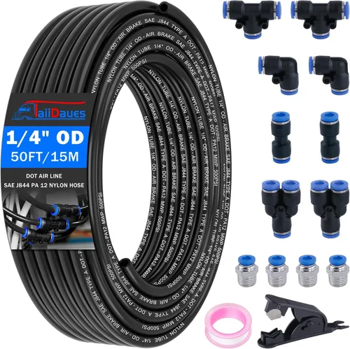 Vista 11 de Kit de Tubo de Línea de Aire, Accesorios de Conexión Rápida de Línea de Aire de 1/4" 3/8" con Tubo de Manguera de Aire de Nylon DOT de 6,35 mm x 10