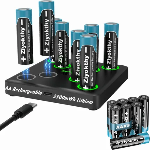 Vista 7 de Baterías AAA de litio, batería recargable de iones de litio de 1.5 V 1300 mWh, precargada, batería triple A de 2.5 A, alta potencia, carga rápida