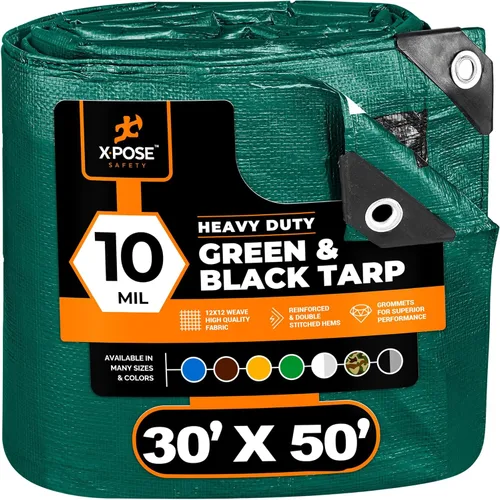 Vista 62 de Lona de polietileno resistente – 6 x 8 pies – 0.394 in de grosor impermeable, cubierta protectora de bloqueo UV – reversible plata y negro
