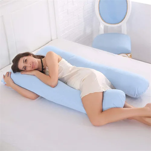 Vista 2 de Almohada de embarazo grande en forma de U de cuerpo completo con funda de almohada de algodón reemplazable y lavable para mujeres embarazadas que