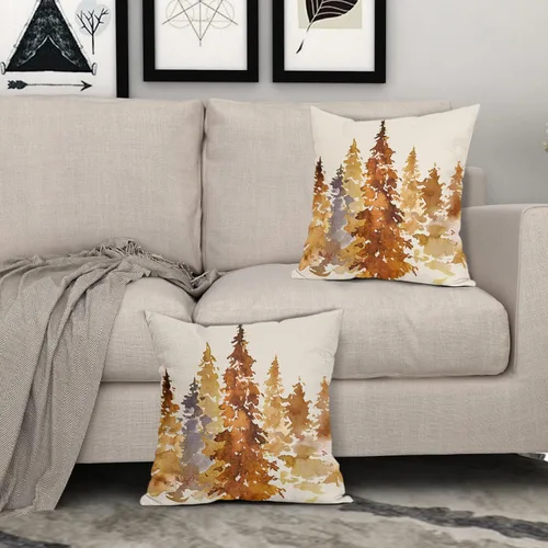 Vista 8 de Juego de 2 fundas de almohada de árbol otoñal naranja quemado de 20 x 20 pulgadas / 20.0 x 20.0 in., fundas decorativas de otoño con temática