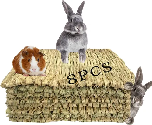 kathson Alfombrillas de césped para conejo, cama tejida a mano natural de conejo, cama de heno para animales pequeños, nido de conejos, juguetes