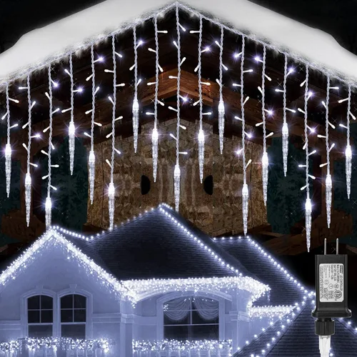 Vista 8 de Luces de Copo de Nieve de Navidad, 10.66 pies, 168 Luces LED de Carámbanos para Exteriores con 14 Gotas, 8 Modos Impermeables Conectables