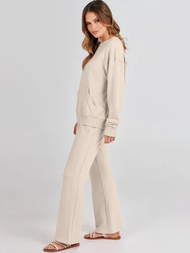 Vista 7 de ANRABESS Conjunto de 2 piezas para mujer, sudadera de manga larga con bolsillo y pantalones de pierna ancha a juego