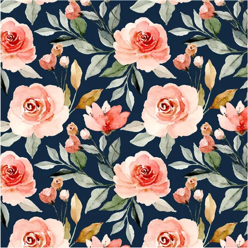 UniGoos Papel tapiz floral con fondo azul marino, autoadhesivo, extraíble, acuarela, flores, vinilo, papel de pared para estantería, encimera,