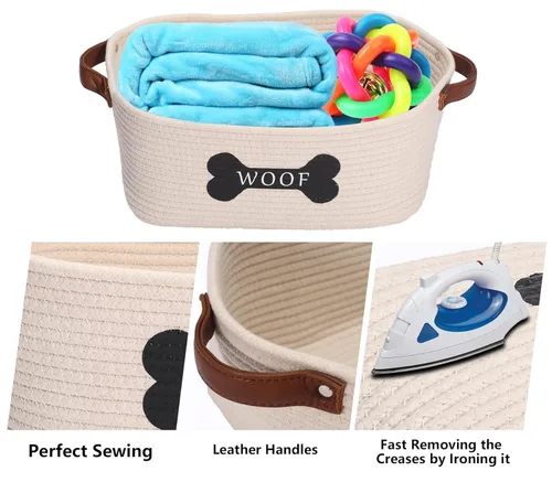 Vista 7 de Morezi Cesta de juguetes para perros de cuerda de algodón con asa, contenedor grande para perros, cama para cachorros, canasta de juguetes