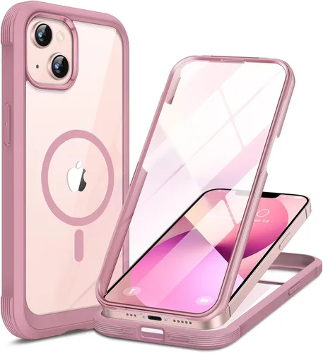 Vista 237 de Miracase Funda magnética para iPhone 14 de 6.1 pulgadas, protector de pantalla de vidrio templado integrado + protector de lente, compatible