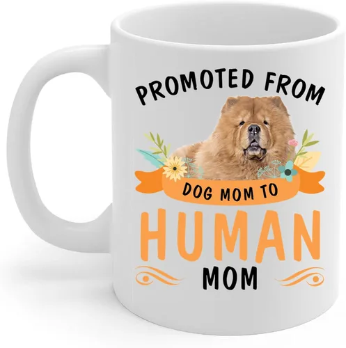 Lovesout Promoted from Fawn Chow Chow Dog Mom to Human Mom Coffee Mug White Ceramic Cup 11oz