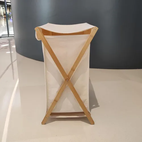Vista 2 de Cesta de lavandería de madera de bambú con tapa plegable para ropa sucia, almacenamiento plegable para el hogar