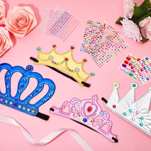 Vista 5 de Epakh Juego de 27 coronas de princesa con 16 coronas de bricolaje y 11 calcomanías de diamante para suministros de fiesta
