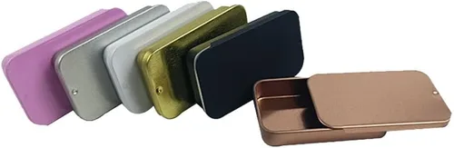 Vista 4 de Mini caja de hierro de hojalata rectangular de metal, mini caja de lata, cajas de dulces, contenedores con bisagras, caja organizadora pequeña