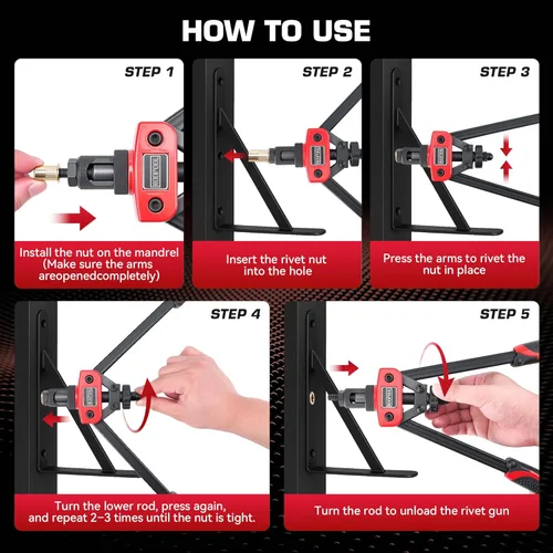 Vista 7 de KOOPOOL Kit de herramientas de tuerca remachadora de 14 pulgadas, herramienta de remache resistente con 7 mandriles