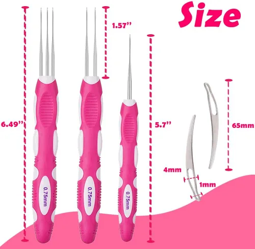 Vista 3 de Yarniss Ganchos de ganchillo para rastas con mango ergonómico, herramienta de bloqueo de cabello trenzado, 3 agujas de ganchillo de rastas de 0.030