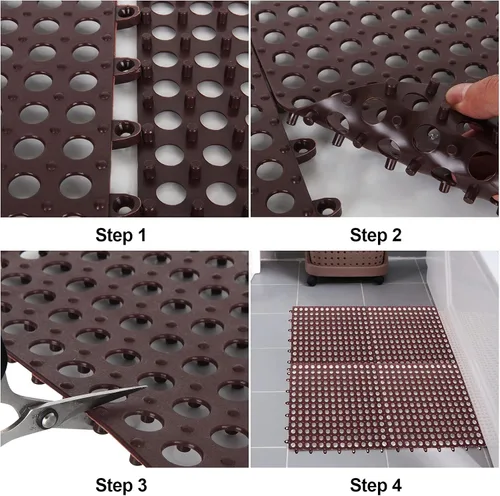 Vista 6 de Paquete de 12 baldosas de goma entrelazadas de 12 x 12 pulgadas, tapete de drenaje antideslizante para suelo de perrera, tapete modular entrelazado