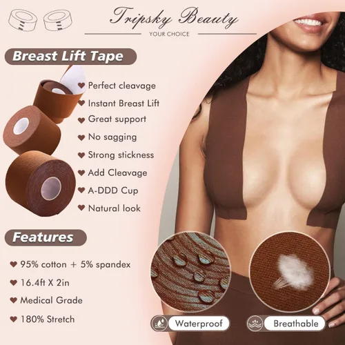 Vista 2 de Tripsky Cinta de levantamiento de senos XL, cinta para pechos grandes, cinta corporal para moda, cinta atlética y cubierta para pezones para copa A-G
