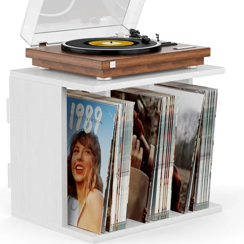 Vista 9 de Emfogo Almacenamiento de discos de vinilo, soporte para tocadiscos de pared, hasta 80-100 álbumes, soporte para discos de vinilo de 3 Negro