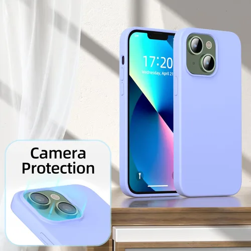 Vista 4 de Funda para iPhone 13, funda de silicona líquida, protección de cuerpo completo de grado militar, forro de microfibra resistente a los arañazos