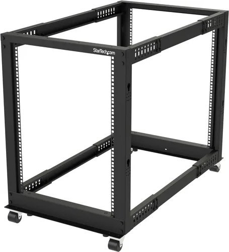 StarTech.com 4POSTRACK15U Rack móvil de 4 postes de marco abierto para servidores, rack de red de 19 pulgadas con ruedas, estante rodante para