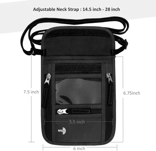 Vista 2 de WALNEW Soporte para pasaporte para el cuello cartera de viaje con bloqueo RFID 7 bolsillos con correa ajustable para el cuello para mantener tu