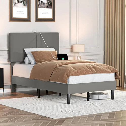 Vista 23 de VECELO Base de cama tamaño Queen tapizada con cabecera de algodón y lino ajustable en altura, listones de madera resistente, espacio debajo