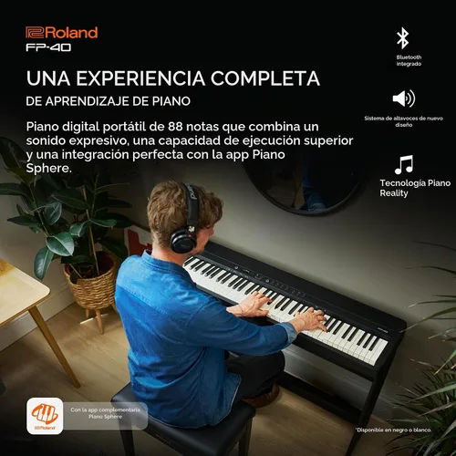Vista 2 de Roland Piano digital portátil FP-40 con aplicación de esfera de piano