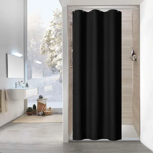Vista 48 de MitoVilla - Cortina de ducha de tela de nido de abeja burdeos, cortinas de ducha con textura de nido de abeja modernas para decoración de lujo