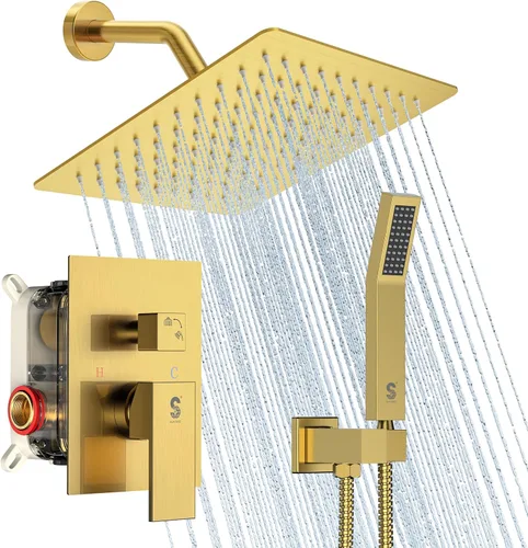 SR SUN RISE Sistema de ducha - Juego de grifo de ducha con cabezal de ducha de lluvia de 8 pulgadas y ducha de mano - Sistema de ducha de lluvia de