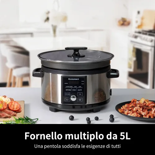 Vista 2 de Olla de cocción lenta programable de 5.5 cuartos de galón con temporizador, forro de aleación de aluminio antiadherente. Cocina lenta alta/cocción