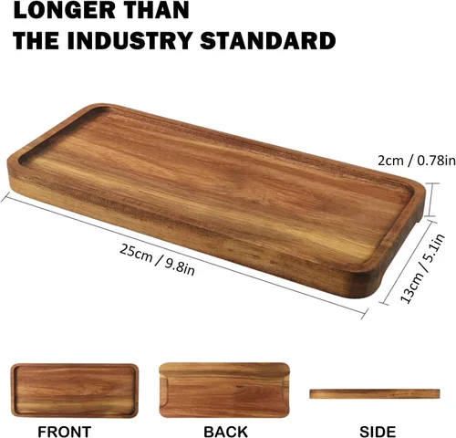 Vista 2 de Bandeja de madera para servir, 9.8 x 5.1 pulgadas, juego de 5, bandeja de madera de acacia, perfecta para servir embutidos, postres, salsas, sushi