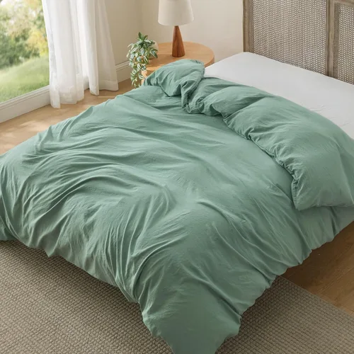 Vista 45 de Bedsure - Juego de ropa de cama de 3 piezas, prelavado, extrasuave, con 1 funda de edredón de 90 x 90 pulgadas con cremallera y 2 fundas
