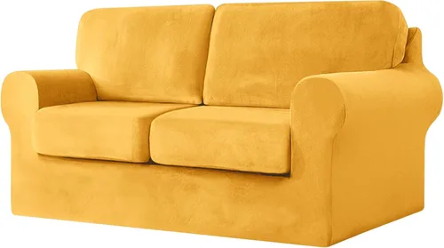 Vista 17 de UNBBRRL Fundas de sofá de 3 piezas para sofá, funda de terciopelo elástico para sillón con 1 funda de cojín de asiento y 1 funda de respaldo