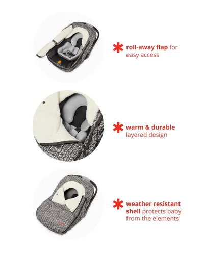 Vista 3 de Saco con abrigo y capucha Skip Hop & Go, cubierta para asiento de auto, accesorio de ajuste universal, gris oscuro, para bebé y niño pequeño