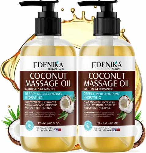 Vista 8 de Edenika Botanicals Aceite de masaje de coco tropical para terapia de masaje, aceite de masaje calmante con aceite de coco y maracuyá para relajación