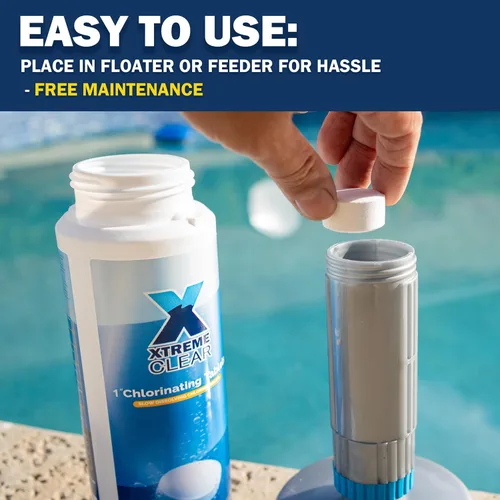 Vista 4 de XtremeClear Tabletas de Cloro de 1 Pulgada 1.5 libras para Piscinas, Tabletas de Cloración Estabilizadas de Larga Duración de 1" para Químicos