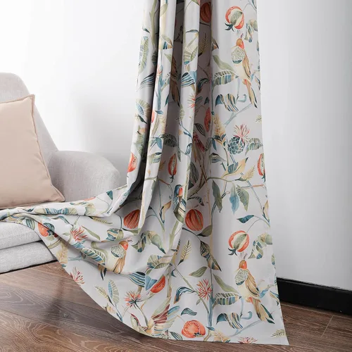VOGOL Cortinas insonorizadas con estampado de pájaros y hojas, cortinas de oscurecimiento de habitación para comedor, 2 paneles, 52 x 63 pulgadas,