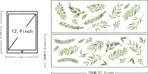 Vista 2 de SUPERDANT 31 calcomanías de pared de hojas, plantas verdes, hojas, calcomanías de vinilo, ramas con hojas verdes, calcomanías de pared, arte