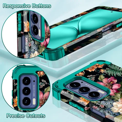 Vista 5 de LONTECT Funda para Moto Edge 2021, Moto Edge 5G UW, funda floral a prueba de golpes, 3 en 1, híbrida resistente, resistente, funda protectora