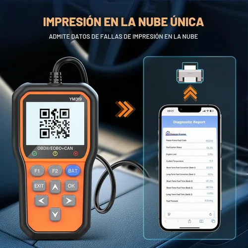 Vista 6 de BluSon YM319 - Escáner OBD2, herramienta de diagnóstico con probador de batería, lector de código de falla del motor con datos en vivo, impresión