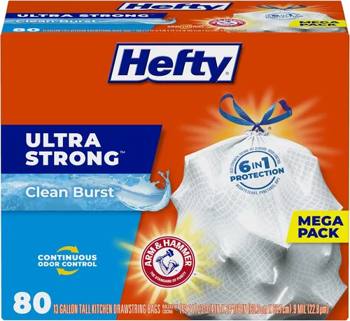 Vista 10 de Hefty Bolsas de basura ultra fuertes de 13 galones, bolsas de basura altas para cocina de 13 galones, cierre de cordón, control continuo de olores