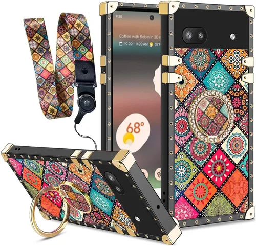 Vista 46 de nancheng Funda para Google Pixel 6 de lujo, diseño de abeja, corazón y abeja, chapado en oro, con anillo de diamante de 360°, correa de cordón bees